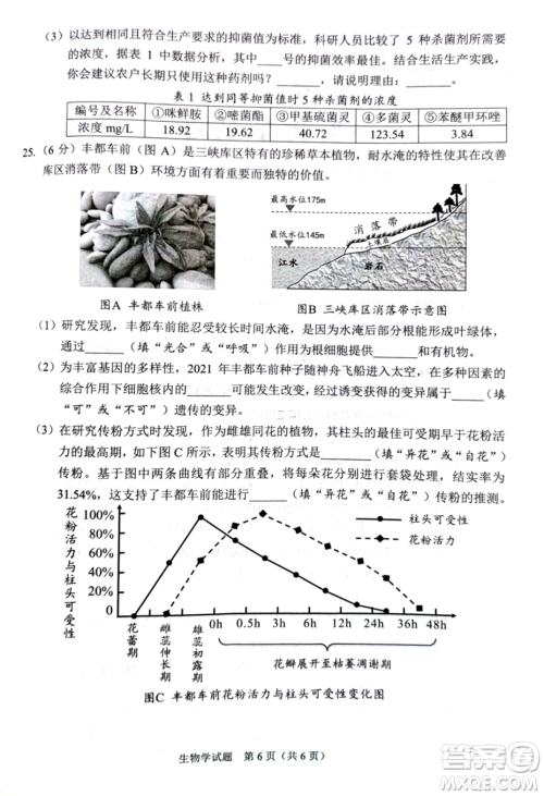 2024重庆中考生物真题答案