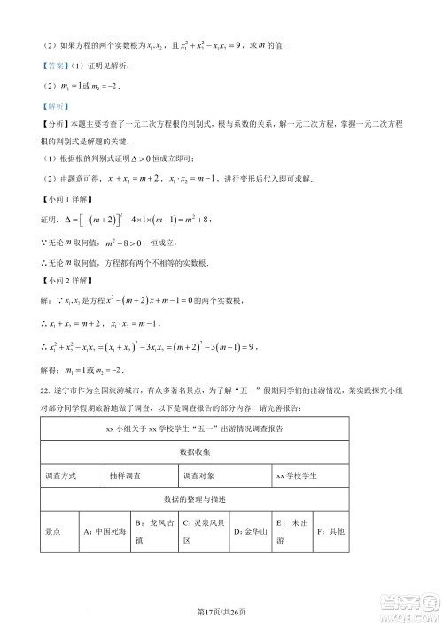 2024遂宁中考数学真题答案 2024遂宁中考数学真题答案