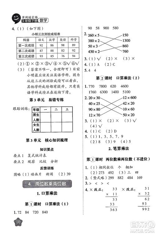 西安出版社2024年春黄冈随堂练三年级数学下册人教版答案