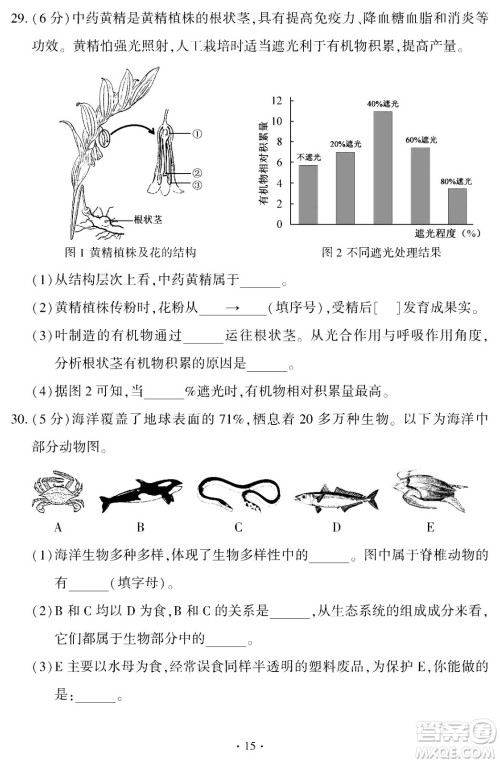 2024福建中考生物真题答案