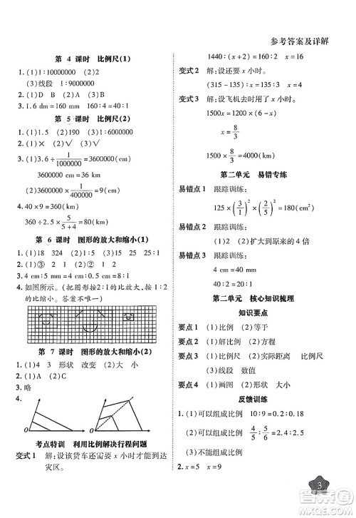 西安出版社2024年春黄冈随堂练六年级数学下册北师大版答案