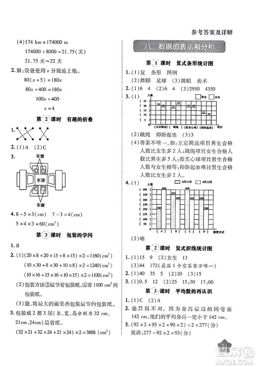 西安出版社2024年春黄冈随堂练五年级数学下册北师大版答案