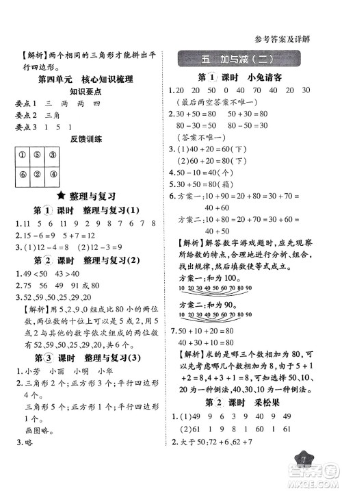 西安出版社2024年春黄冈随堂练一年级数学下册北师大版答案
