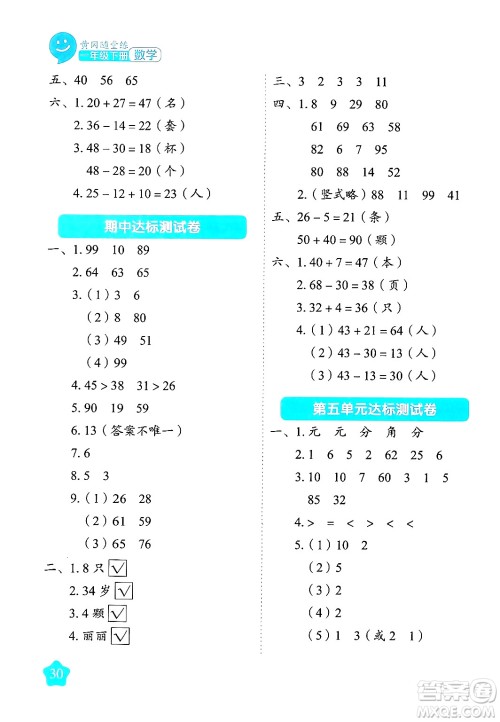 西安出版社2024年春黄冈随堂练一年级数学下册苏教版答案