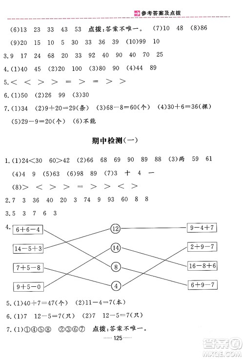 吉林教育出版社2024年春三维数字课堂一年级数学下册人教版答案
