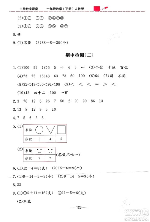 吉林教育出版社2024年春三维数字课堂一年级数学下册人教版答案