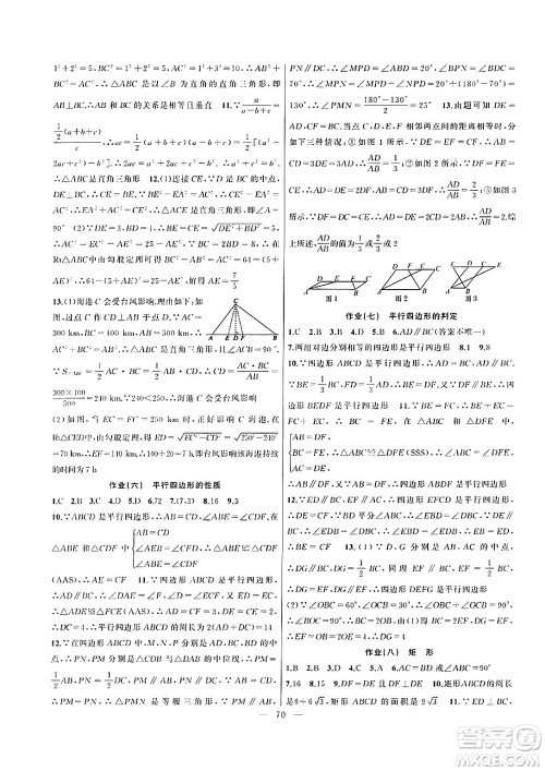 新疆青少年出版社2024年春高效课堂暑假作业八年级数学通用版答案
