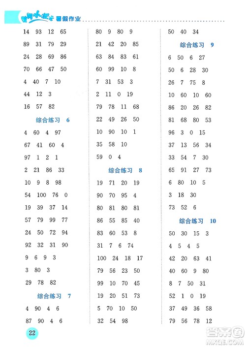 龙门书局2024年春黄冈小状元暑假作业1升2衔接一年级数学通用版答案