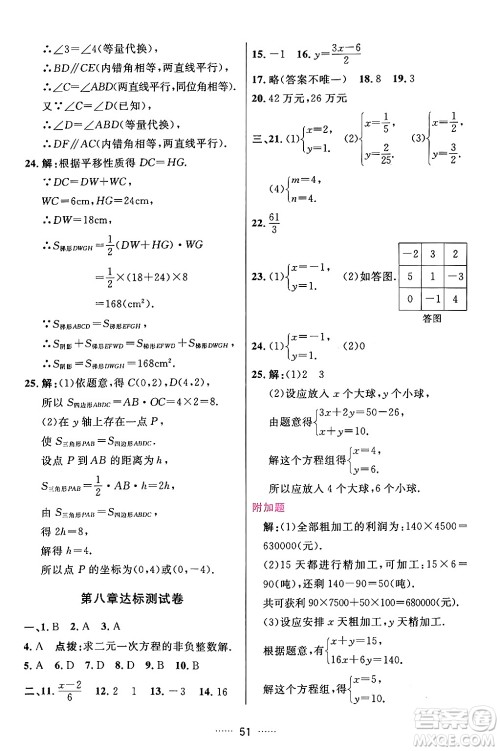 吉林教育出版社2024年春三维数字课堂七年级数学下册人教版答案