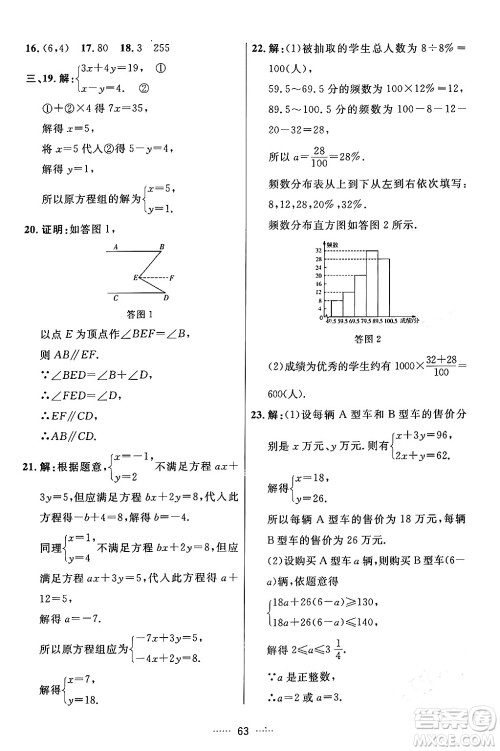 吉林教育出版社2024年春三维数字课堂七年级数学下册人教版答案 吉林教育出版社2024年春三维数字课堂七年级数学下册人教版答案