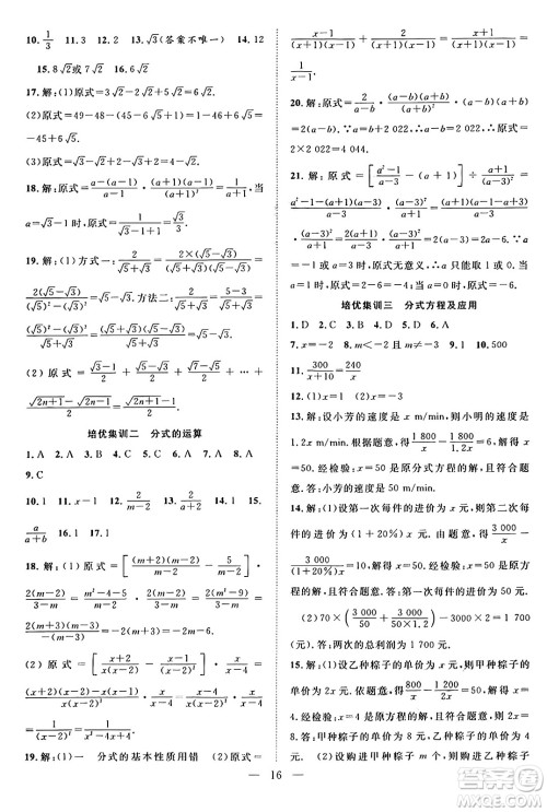 南方出版社2024年春新活力暑假总动员八年级数学全一册人教版答案