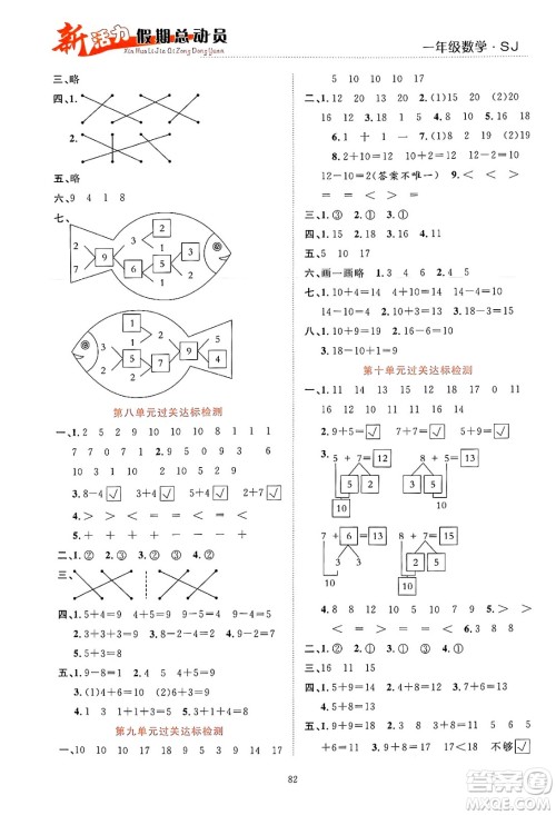 甘肃文化出版社2024年春新活力暑假总动员一年级数学全一册苏教版答案