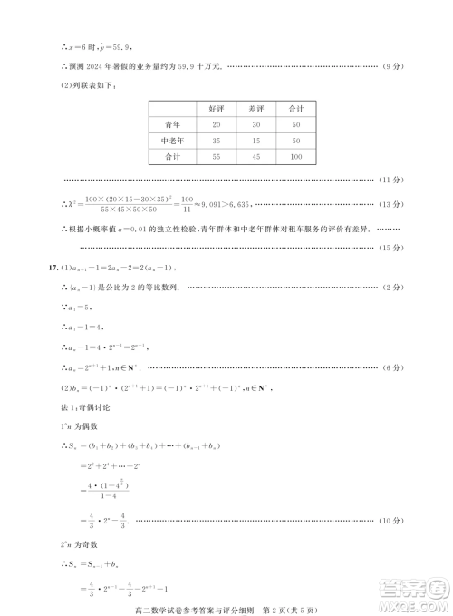 武汉市部分重点中学期末联考2025届高二数学试题答案