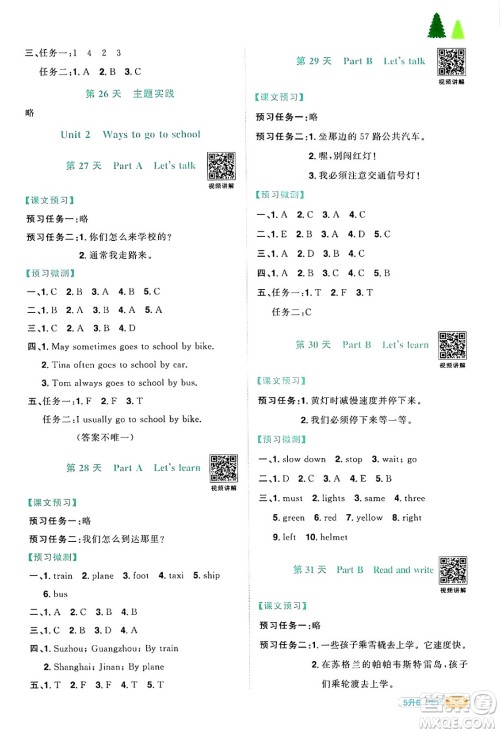 江苏教育出版社2024年春阳光同学暑假衔接5升6年级英语全一册人教PEP版答案 江苏教育出版社2024年春阳光同学暑假衔接5升6年级英语全一册人教PEP版答案
