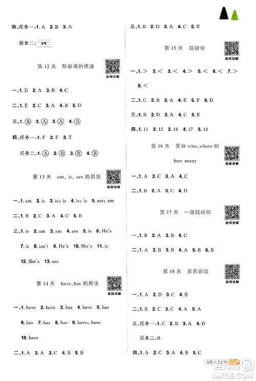 江苏教育出版社2024年春阳光同学暑假衔接3升4年级英语全一册人教PEP版答案 江苏教育出版社2024年春阳光同学暑假衔接3升4年级英语全一册人教PEP版答案