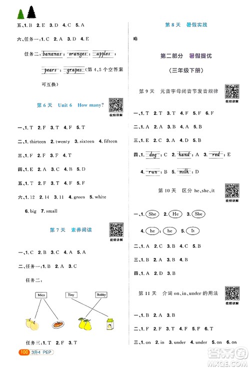 江苏教育出版社2024年春阳光同学暑假衔接3升4年级英语全一册人教PEP版答案 江苏教育出版社2024年春阳光同学暑假衔接3升4年级英语全一册人教PEP版答案
