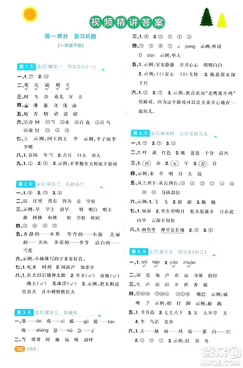 江苏教育出版社2024年春阳光同学暑假衔接1升2年级语文全一册青岛版答案 江苏教育出版社2024年春阳光同学暑假衔接1升2年级语文全一册青岛版答案