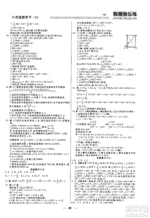 天津科学技术出版社2024年春金优教辅假期快乐练八年级数学人教版答案 天津科学技术出版社2024年春金优教辅假期快乐练八年级数学人教版答案