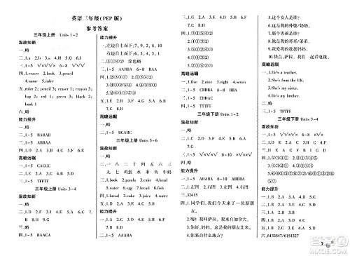 安徽大学出版社2024年春假期总动员暑假必刷题三年级英语人教PEP版答案