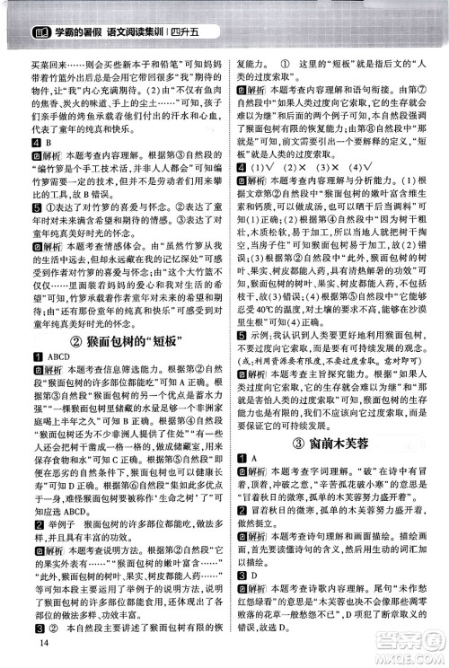 宁夏人民教育出版社2024年春经纶学霸学霸的暑假语文阅读集训四升五年级语文人教版答案 宁夏人民教育出版社2024年春经纶学霸学霸的暑假语文阅读集训四升五年级语文人教版答案