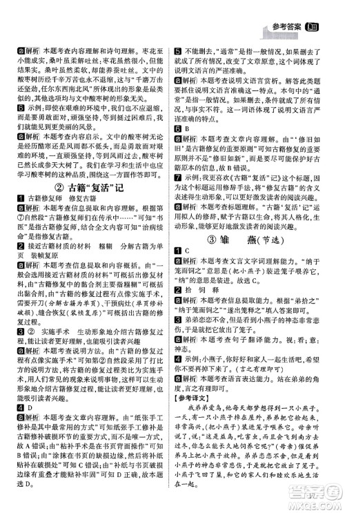 宁夏人民教育出版社2024年春经纶学霸学霸的暑假语文阅读集训四升五年级语文人教版答案