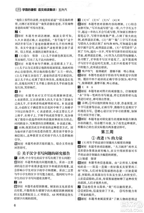 宁夏人民教育出版社2024年春经纶学霸学霸的暑假语文阅读集训五升六年级语文人教版答案