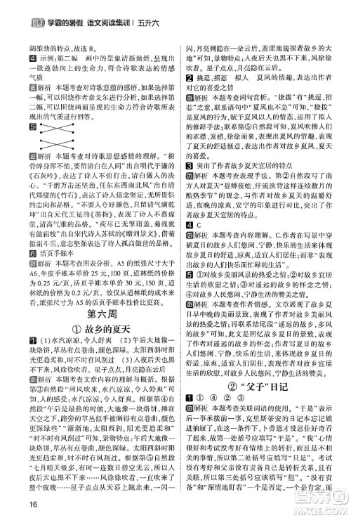 宁夏人民教育出版社2024年春经纶学霸学霸的暑假语文阅读集训五升六年级语文人教版答案