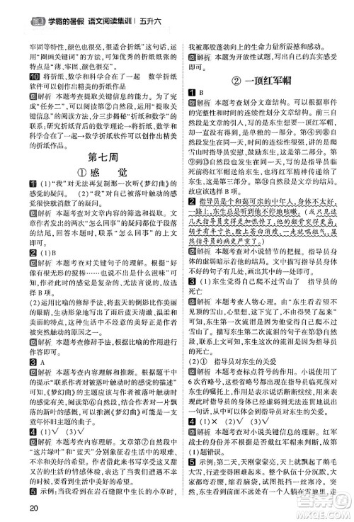 宁夏人民教育出版社2024年春经纶学霸学霸的暑假语文阅读集训五升六年级语文人教版答案