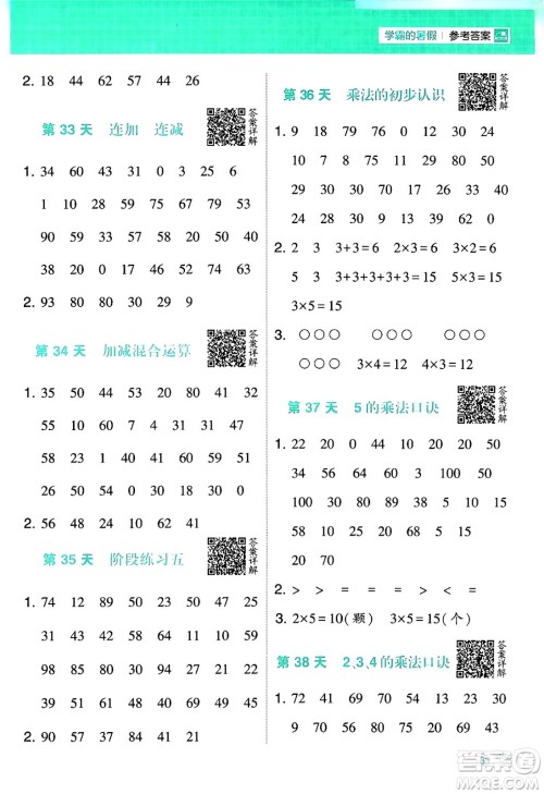 宁夏人民教育出版社2024年春经纶学霸学霸的暑假计算暑假大通关一升二年级数学人教版答案