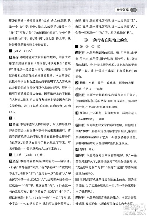 宁夏人民教育出版社2024年春经纶学霸学霸的暑假语文阅读集训二升三年级语文人教版答案