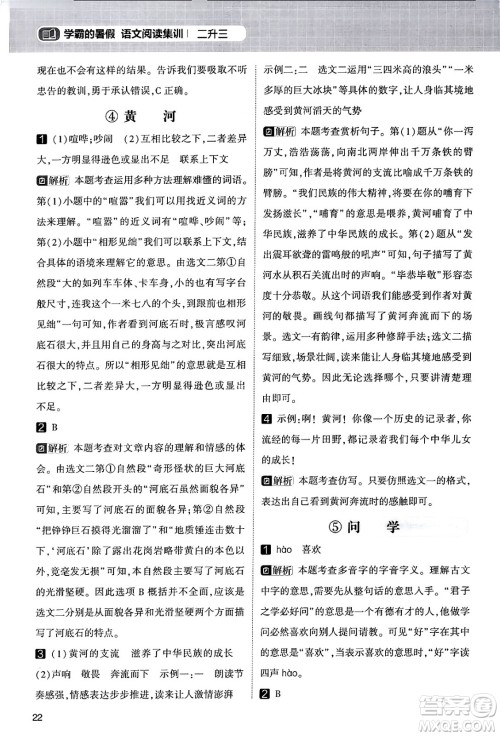 宁夏人民教育出版社2024年春经纶学霸学霸的暑假语文阅读集训二升三年级语文人教版答案