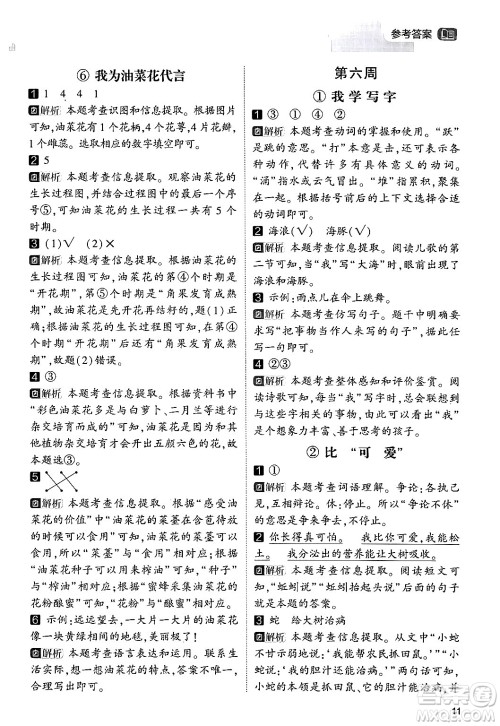 宁夏人民教育出版社2024年春经纶学霸学霸的暑假语文阅读集训一升二年级语文人教版答案