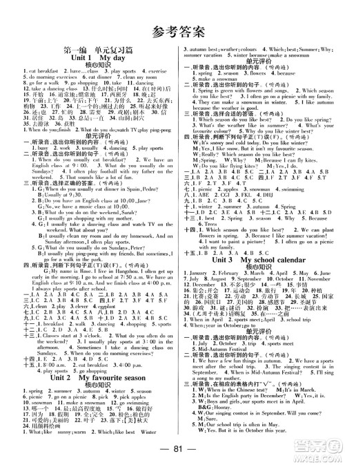 广东经济出版社2024年春鸿鹄志期末冲刺王暑假作业五年级英语人教版答案