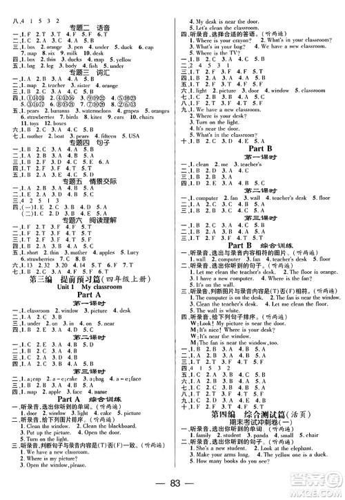 广东经济出版社2024年春鸿鹄志期末冲刺王暑假作业三年级英语人教版答案