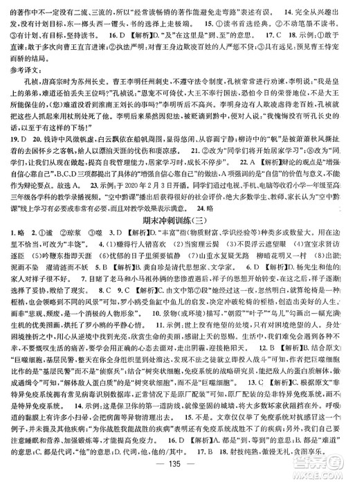 广东经济出版社2024年鸿鹄志期末冲刺王暑假作业七年级语文人教版贵州专版答案