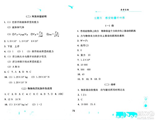 人民教育出版社2024年暑假作业八年级物理人教版答案