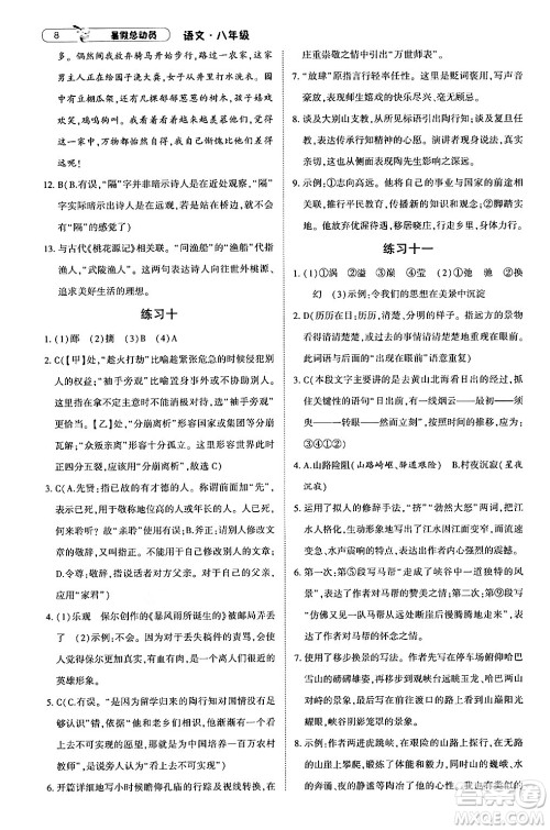 宁夏人民教育出版社2024年经纶学典暑假总动员八年级语文通用版答案