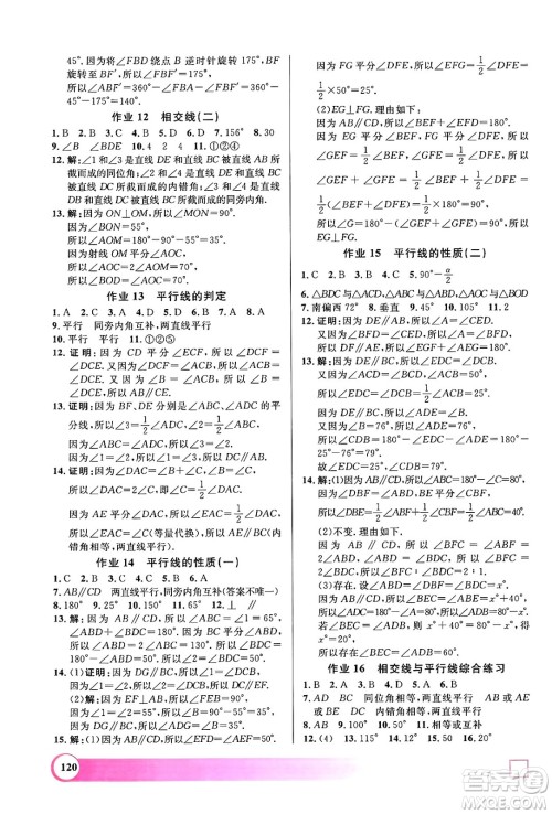 学林出版社2024年钟书金牌暑假作业导与练七年级数学上海专版答案
