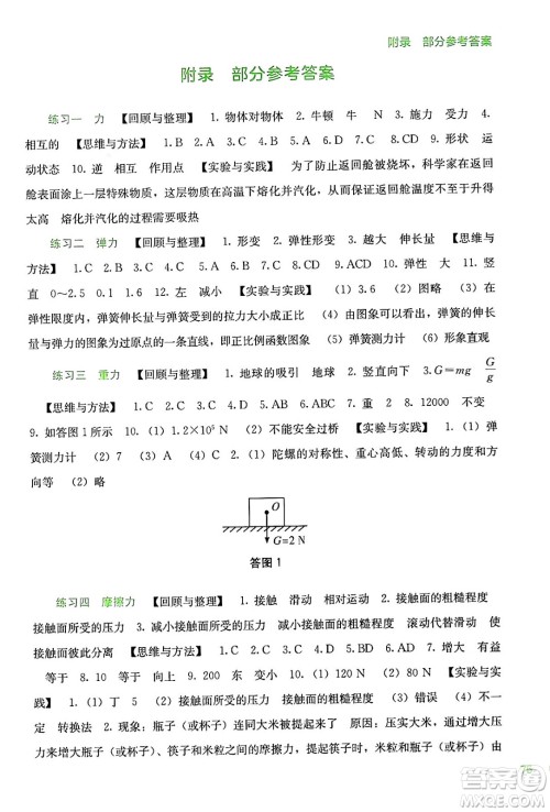 广西教育出版社2024年新课程暑假作业八年级物理通用版答案