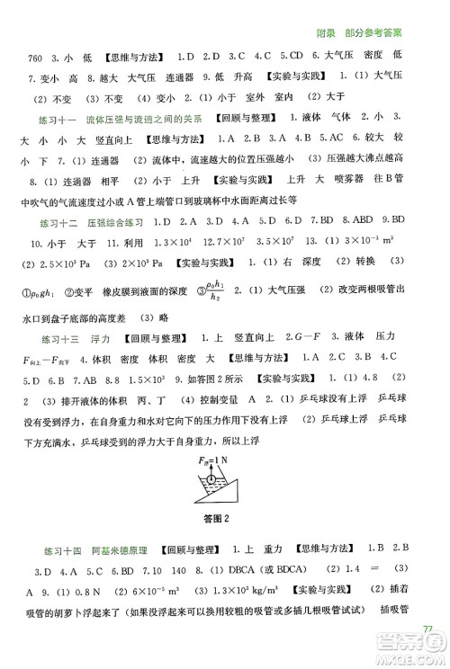 广西教育出版社2024年新课程暑假作业八年级物理通用版答案