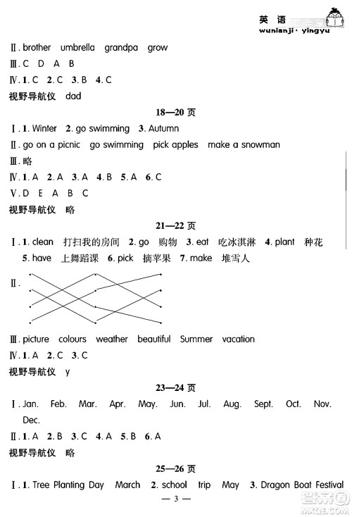 安徽人民出版社2024年假期课堂暑假作业五年级英语通用版答案