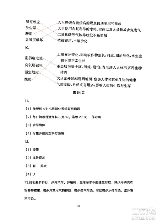 安徽教育出版社2024年暑假生活七年级生物人教版答案