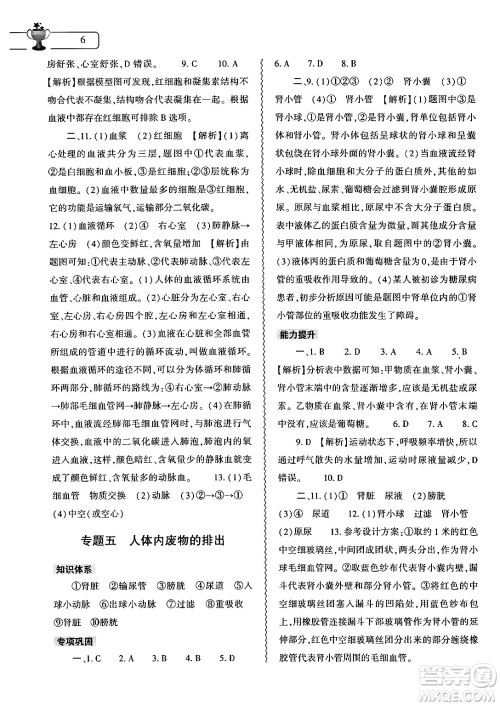 大象出版社2024年生物学暑假作业本七年级生物人教版答案 大象出版社2024年生物学暑假作业本七年级生物人教版答案