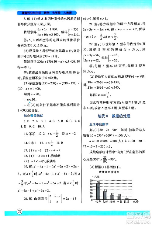 陕西师范大学出版总社有限公司2024年暑假作业与生活七年级数学人教版答案 陕西师范大学出版总社有限公司2024年暑假作业与生活七年级数学人教版答案