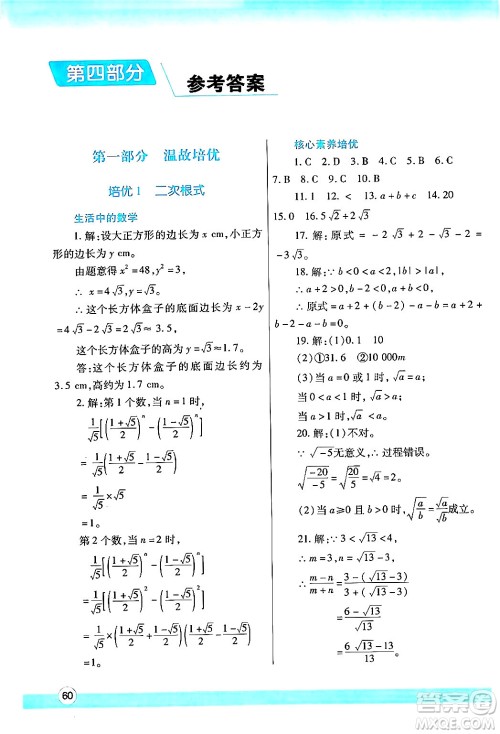 陕西师范大学出版总社有限公司2024年暑假作业与生活八年级数学人教版答案