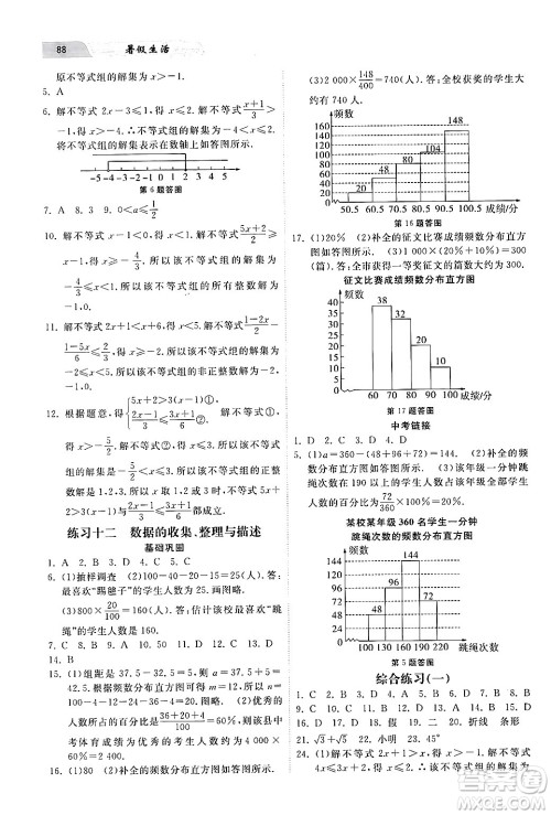 河北美术出版社2024年暑假生活七年级数学通用版答案