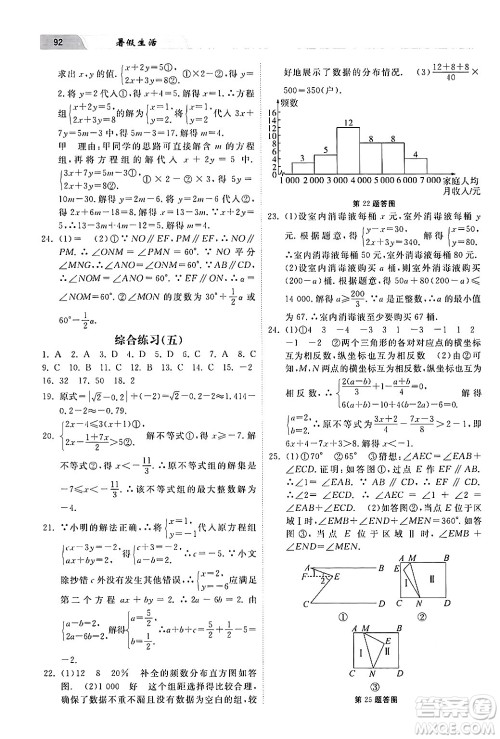 河北美术出版社2024年暑假生活七年级数学通用版答案