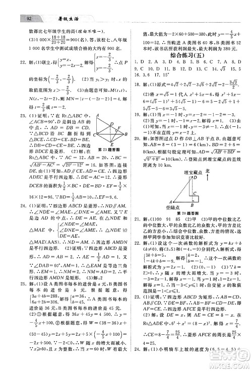 河北美术出版社2024年暑假生活八年级数学通用版答案