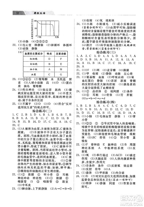 河北美术出版社2024年暑假生活七年级生物江苏版答案