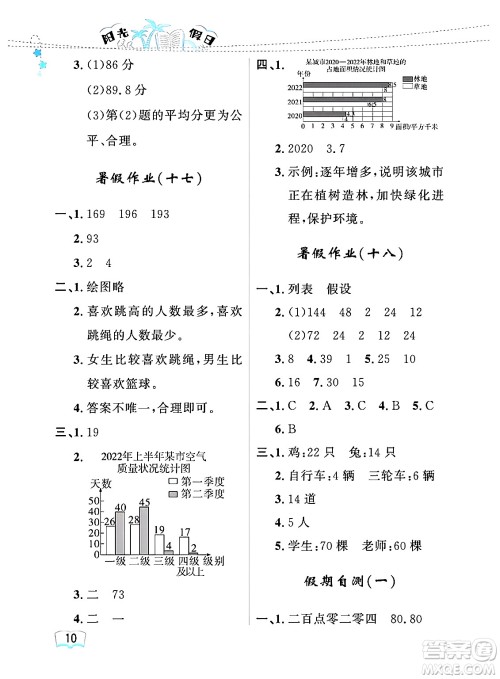 黑龙江少年儿童出版社2024年阳光假日暑假四年级数学人教版答案